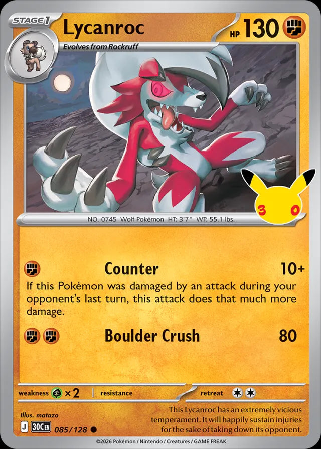 30th Celebration Lycanroc #085/128