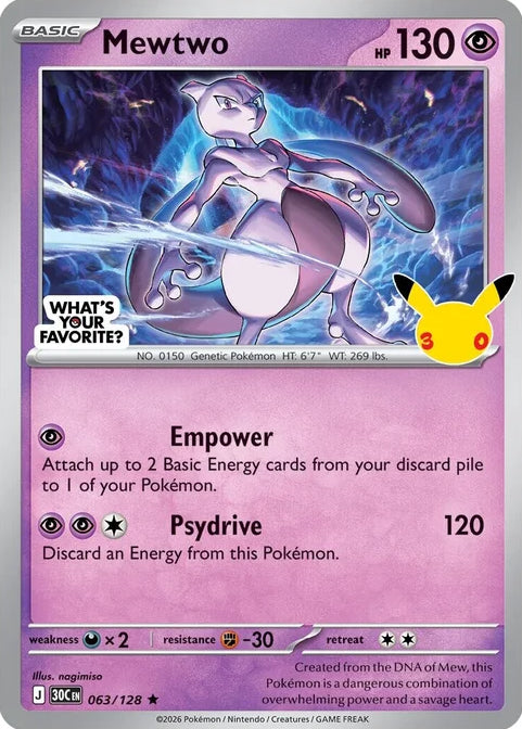 30th Celebration Mewtwo #063/128 Favorite promo