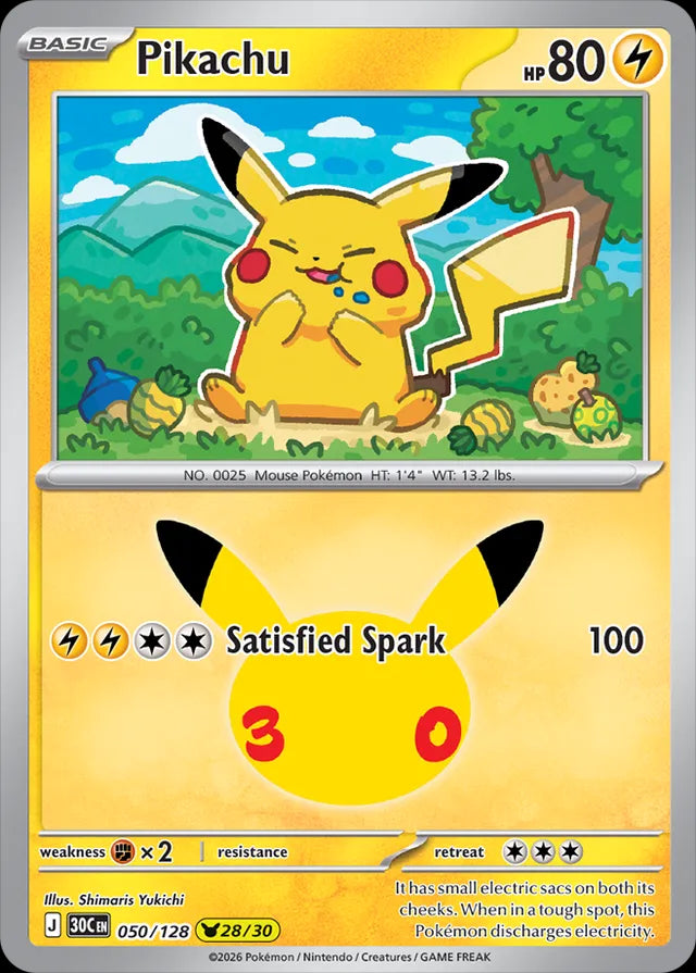 30th Celebration Pikachu #050/128