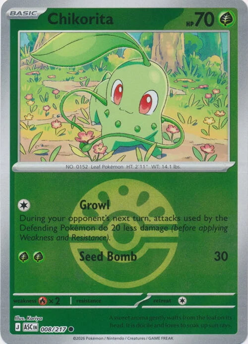 Ascended Heroes Chikorita #008/217 Pokeball Reverse Holo