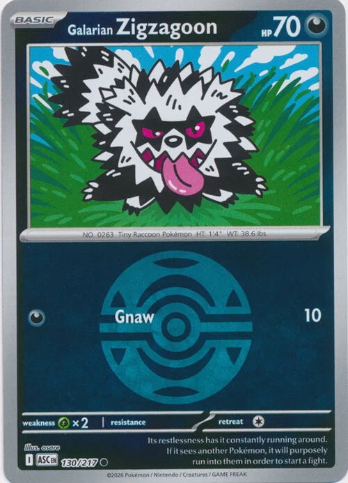 Ascended Heroes Galarian Zigzagoon #130/217 Pokeball Reverse Holo