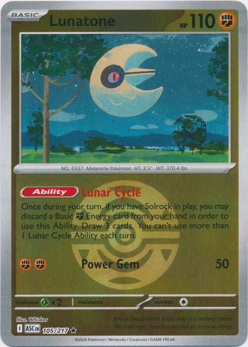 Ascended Heroes Lunatone #105/217 Pokeball Reverse Holo