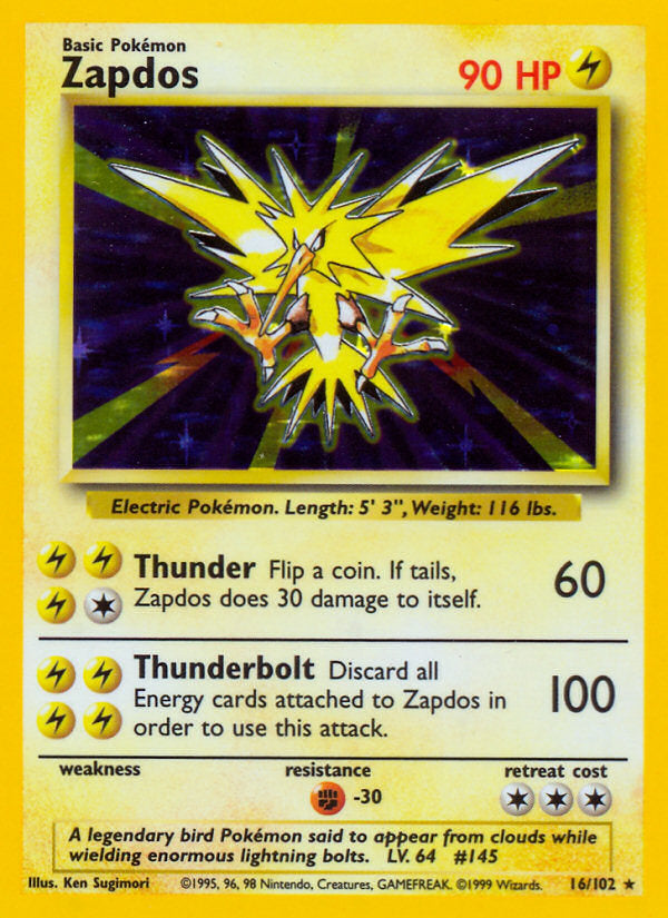 Base set Holo Zapdos #16/102 unlimited