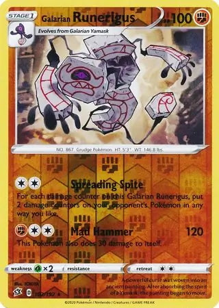 Rebel Clash Galarian Runerigus #102/192 reverse holo