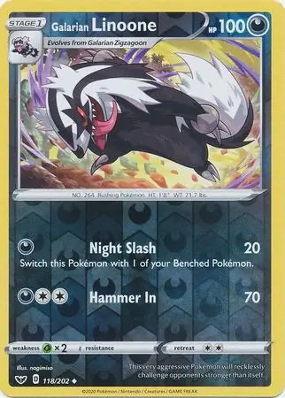 Sword & Shield Galarian Linoone #118/202 reverse holo