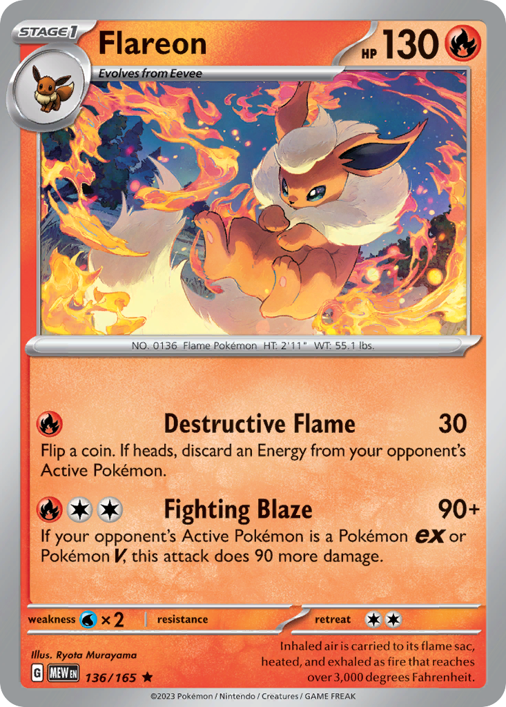 151 Set Holo Flareon #136/165
