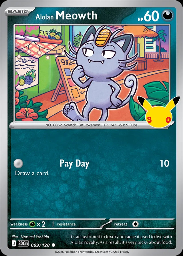 30th Celebration Alolan Meowth #089/128