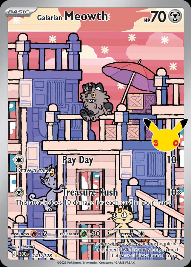 30th Celebration Galarian Meowth #141/128