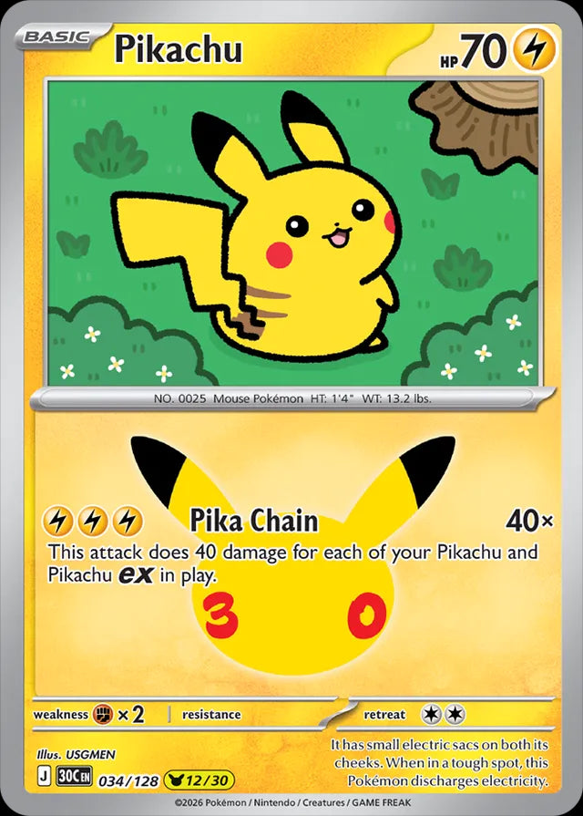 30th Celebration Pikachu #034/128