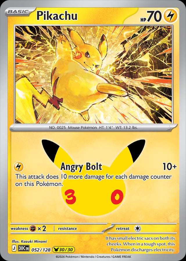 30th Celebration Pikachu #052/128
