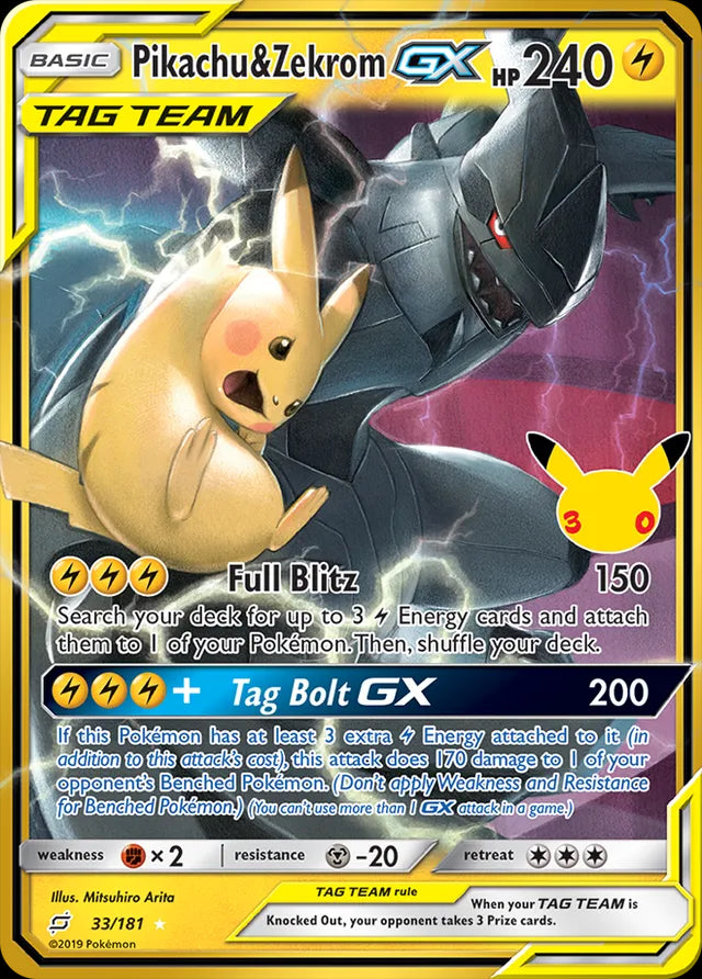 30th Celebration Pikachu & Zekrom-GX #33/181