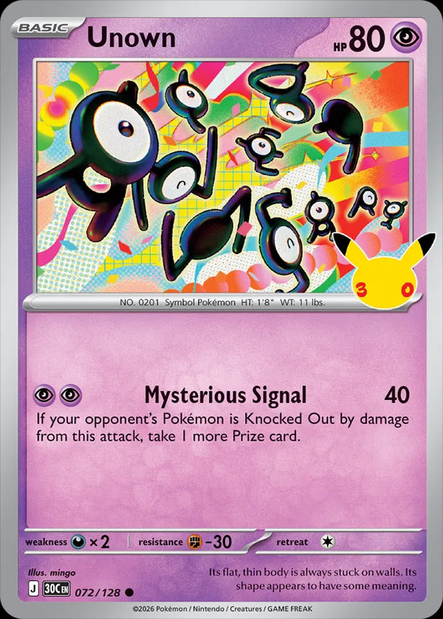 30th Celebration Unown #072/128