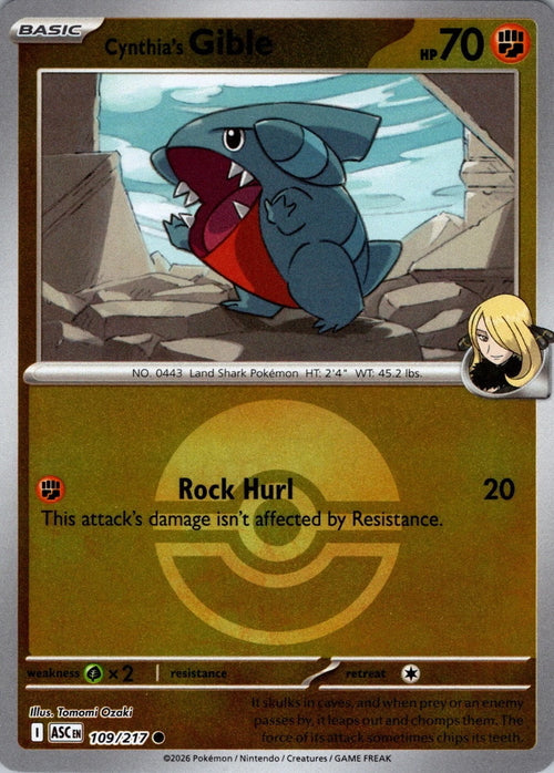 Ascended Heroes Cynthia’s Gible #109/217 Pokeball Reverse Holo