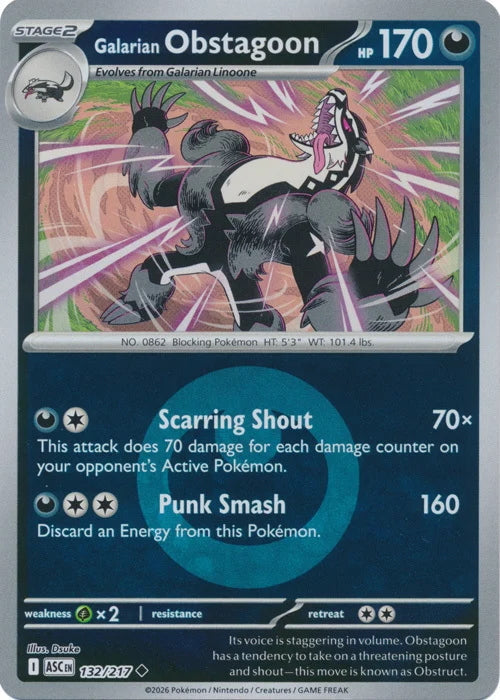 Ascended Heroes Galarian Obstagoon #132/217 Reverse Holo