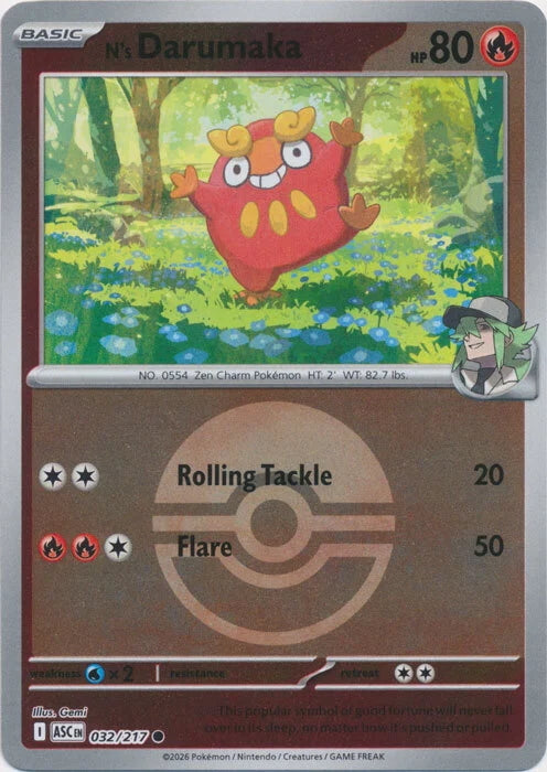 Ascended Heroes N’s Darumaka #032/217 Pokeball Reverse Holo