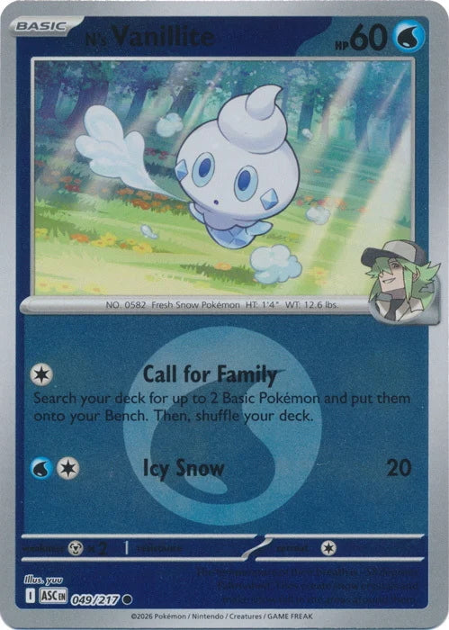 Ascended Heroes N’s Vanillite #049/217 Reverse Holo