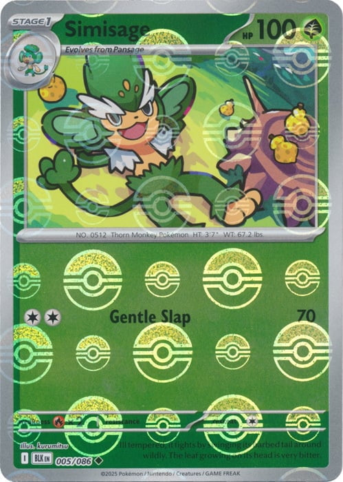 Black Bolt Simisage #5/86 Pokeball Holo