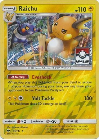 Burning Shadows Holo Raichu #41 Second Place League Promo