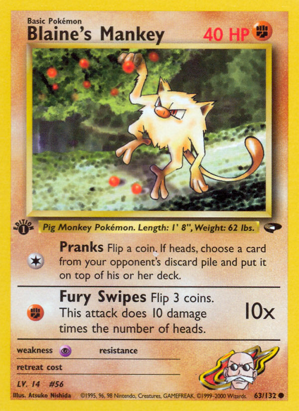 Gym Challenge Blaine's Mankey #63/132 first edition