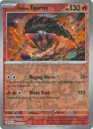 Paldea Evolved Paldean Tauros #28/193 reverse holo