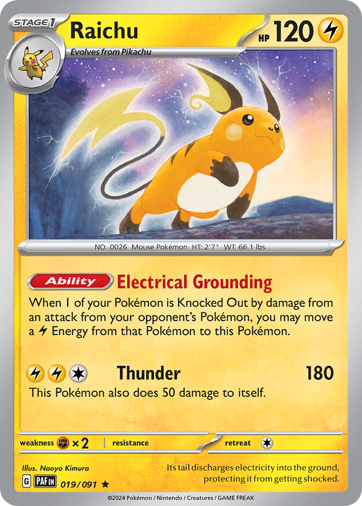 Paldean Fates Holo Raichu #19/91