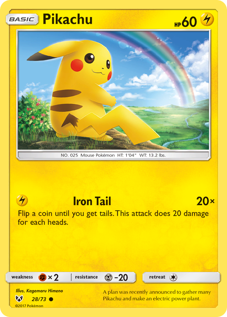 Shining Legends Non - Holo Pikachu #28/73