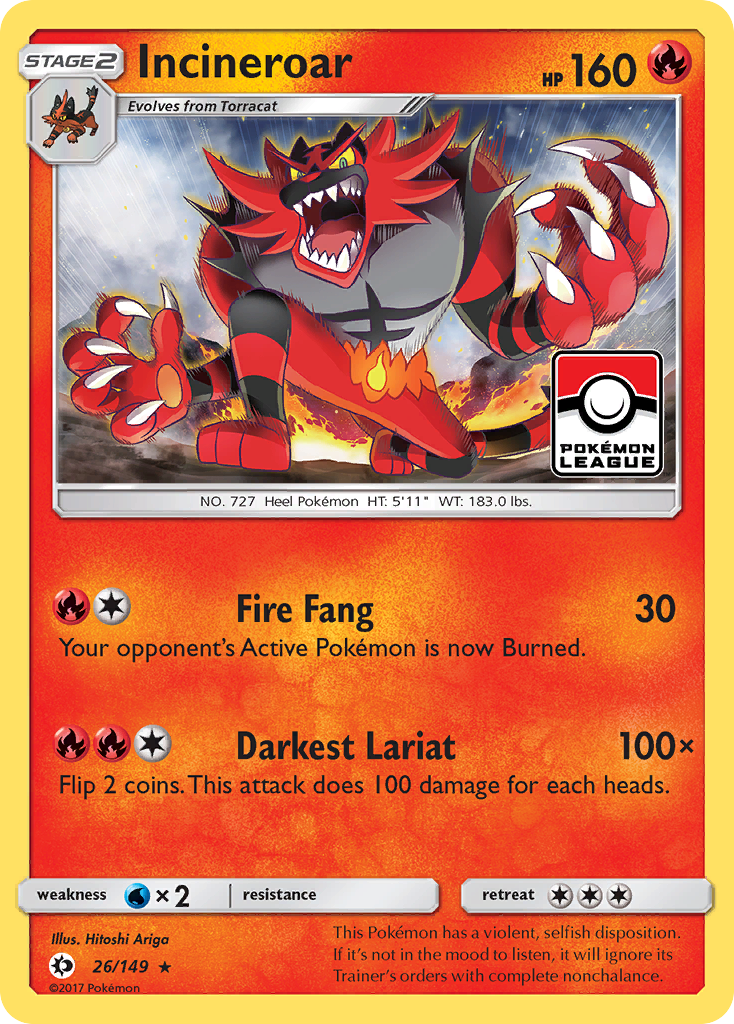 Sun & Moon Incineroar #26 League Promo
