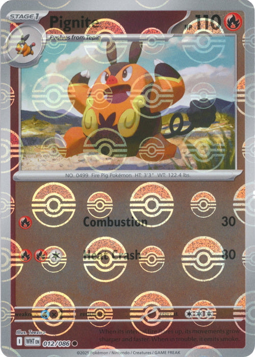 White Flare Pignite #12/86 Pokeball Holo