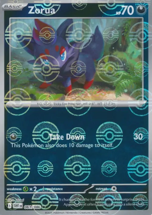 White Flare Zorua #61/86 Pokeball Holo